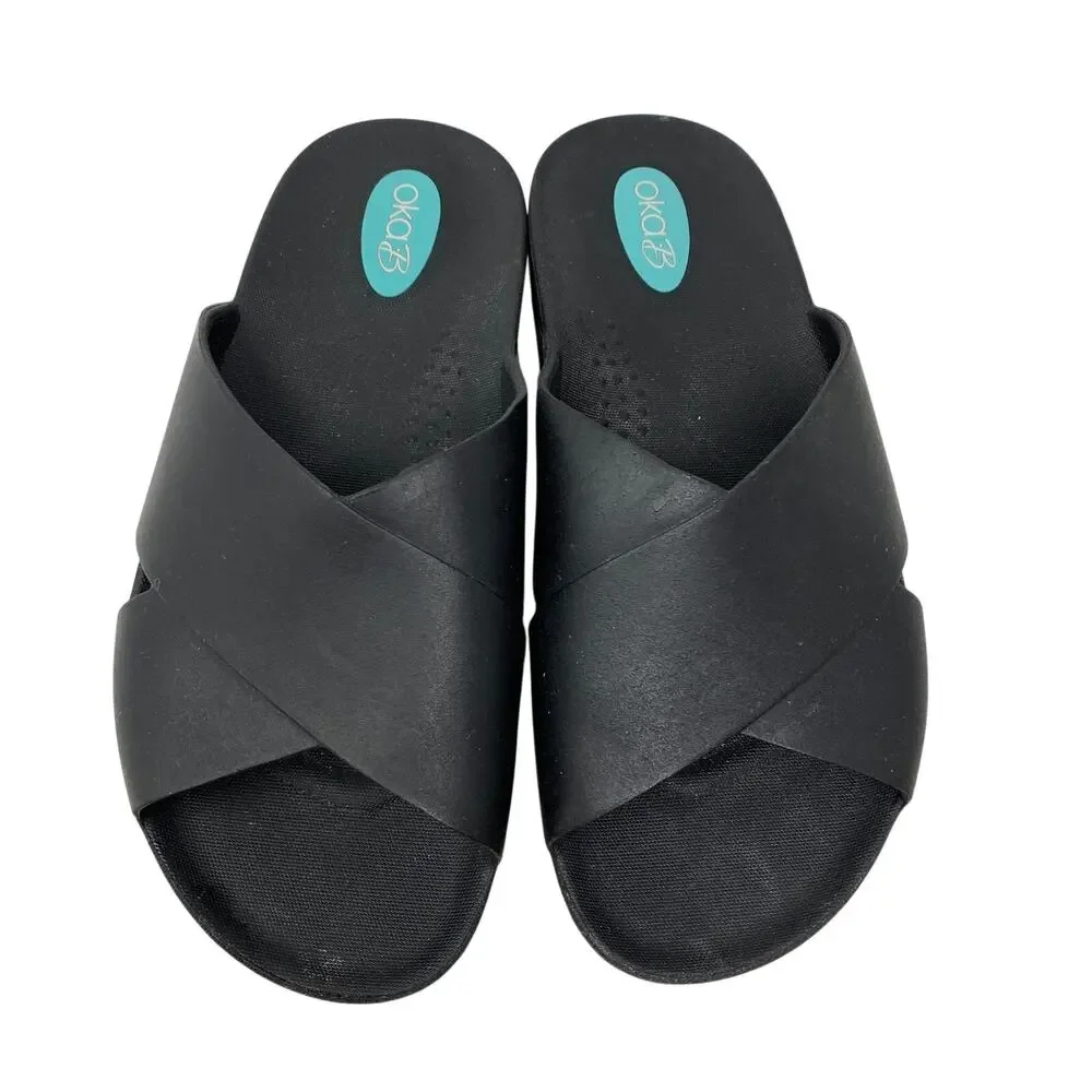 Oka B Slide Sandals Womens Size S US 7-8 Black Cross Strap